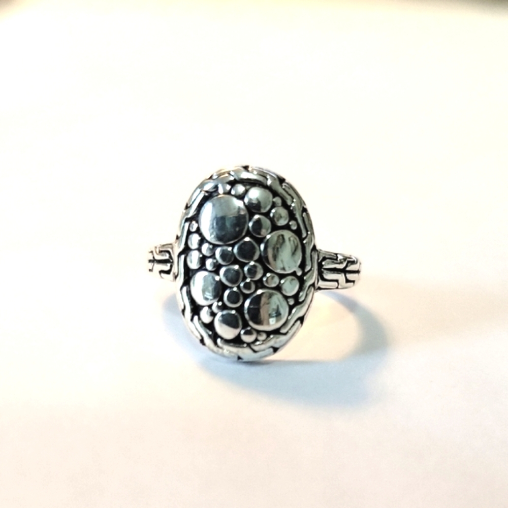 Sterling Silver Bali Signet Ring with Dot & Link Design Sz 5 - Picture 3 of 5